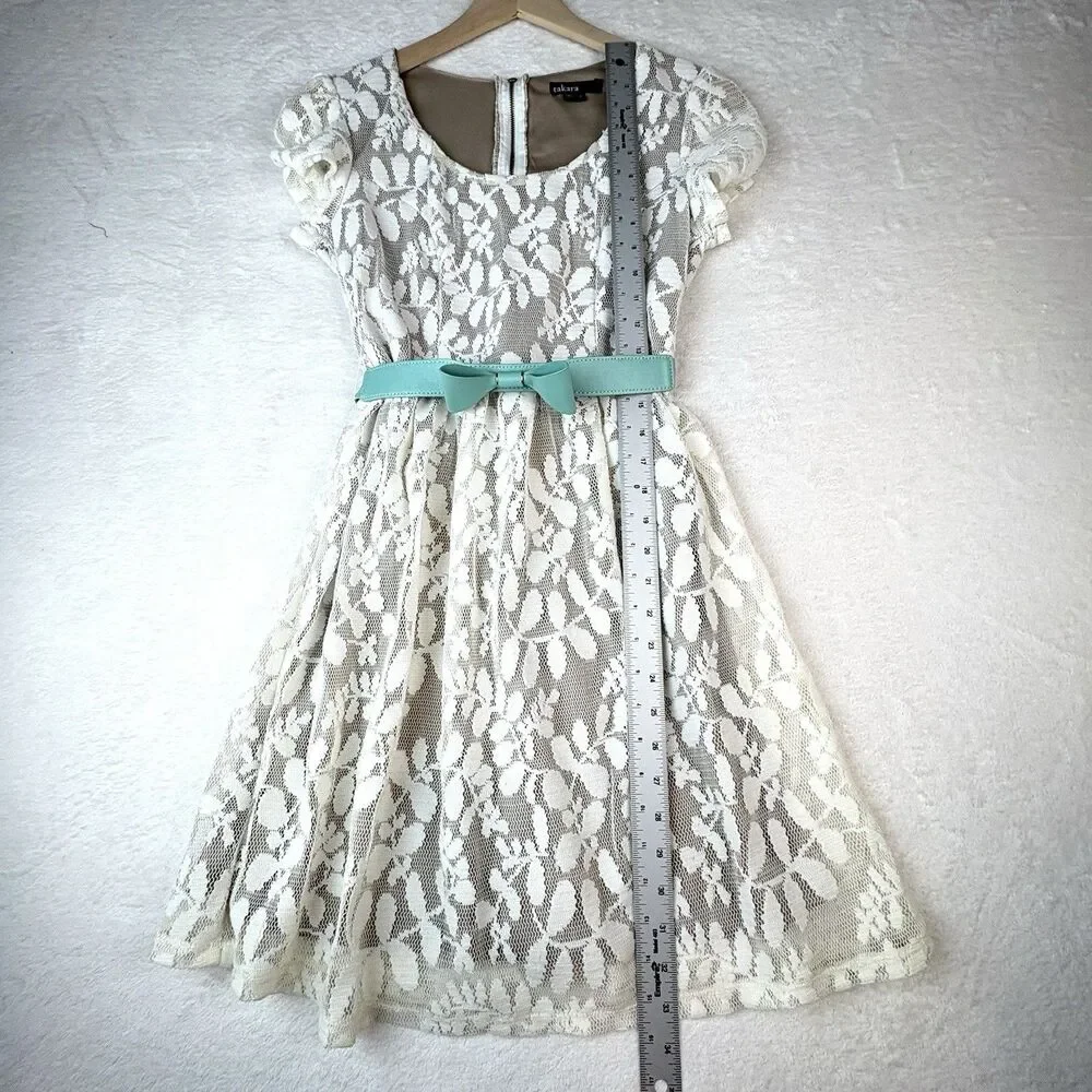 Lace Dress Girls 7 Ivory Bow Belt Coquette Communion Easter Special Occasion